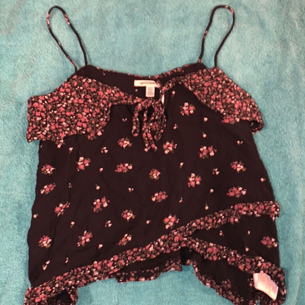 American Eagle Flowy Ditsy Floral Ruffle Sweetheart Neck Western Boho Tank Top